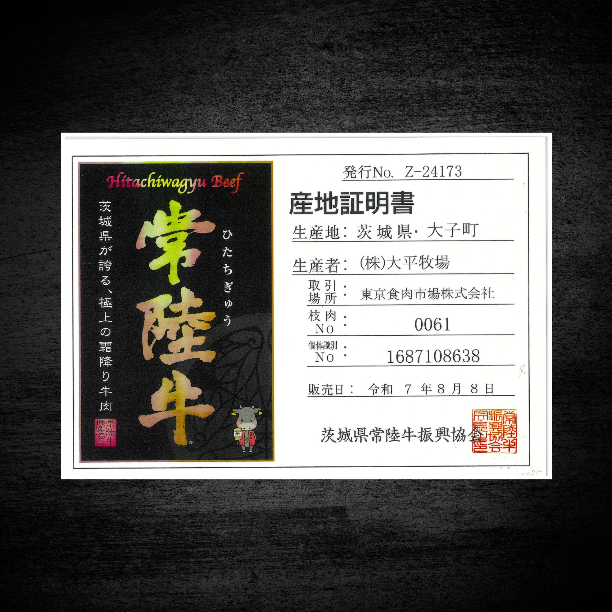 黒毛和牛 5等級 常陸牛 ヒレミニヨン